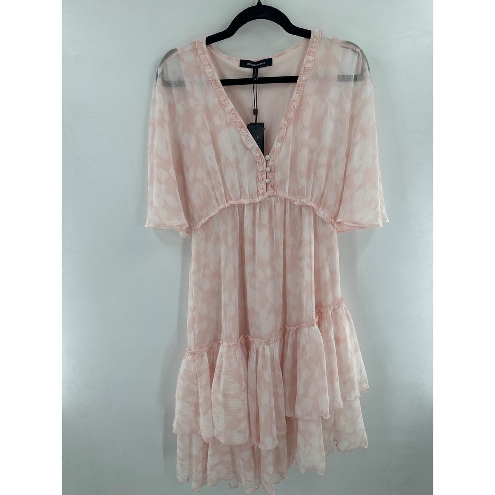 Bcbgmaxazria Short Sleeve Tiered Ruffle Dress in Potpourri Medium NWT - Picture 2 of 6